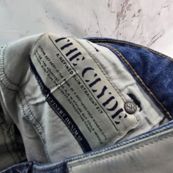 Stone Refinery Jeans Mens 29 X 32 Denim The Clyde Stone Distressed Slim Straight - Picture 12 of 14